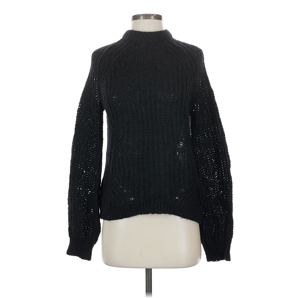 Wilfred Aritzia Sweater Women XS Black Mohair Alpaca Pointelle Mock Neck Raglan